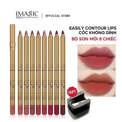 Set 8 chì kẻ viền môi IMAGIC màu lì tự nhiên kháng nước lâu trôi chuyên nghiệp