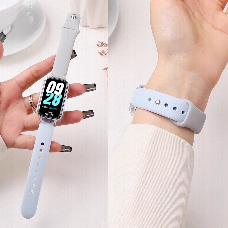 Dây đeo silicon + Vỏ cho Xiaomi Band 9 Active / Redmi Band 3 Vòng đeo tay thay thế cho Xiaomi Mi Sma