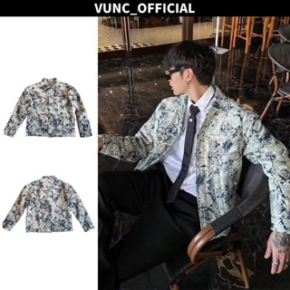 Áo khoác nam VUNC xu hướng mới retro jacquard thiết kế cảm giác thích hợp áo khoác denim dáng rộng phù hợp