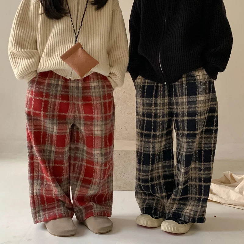 Quần kẻ sọc nhung thể thao thời trang trẻ em, quần ấm áp và dày dặn cho bé trai và bé gái