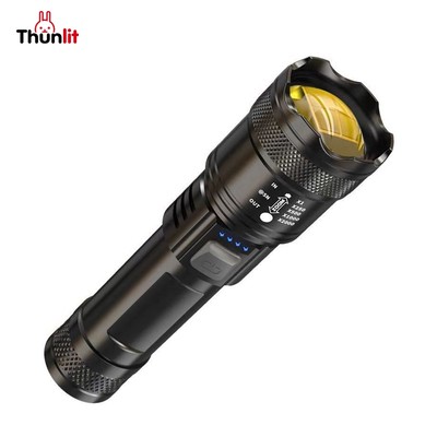 Đèn pin chống nước Thunlit có thể sạc lại Lumen cao Siêu sáng Laser trắng Màn hình hiển thị nguồn LED Zoom ngoài trời Đèn pin với ngân hàng điện khẩn cấp