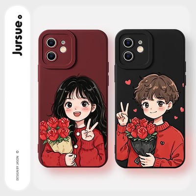 Ốp lưng JURSUE cặp đôi dễ thương đẹp nam nữ mềm cho iPhone 17 Air 16 15 14 13 12 11 Pro Max SE 2020 X XR XS ip 8 7 Plus kute H5290