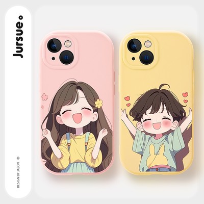 Ốp lưng JURSUE cặp đôi dễ thương đẹp nam nữ mềm cho iPhone 17 16 15 14 13 12 11 Pro Max SE 2020 X XR XS ip 8 7 Plus kute H5294
