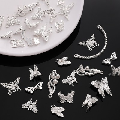 Beadia 1-5 Miếng Bạc Bướm Phụ Kiện Hợp Kim Bướm Hoa Nửa Vòng Tay Tự Làm Phụ Kiện Phong Cách Trung Hoa DIY Vòng Tay Vòng Tay Trang Sức