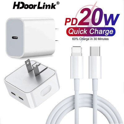 Hdoorlink PD 40W Sạc Nhanh USB C 20W Sạc Nhanh Bộ Sạc Hoa Kỳ Cắm Tường Sạc Nhanh Adapter