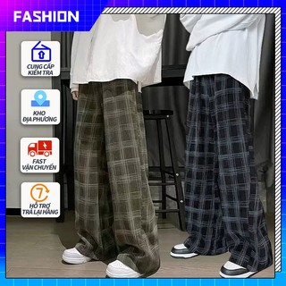  Quần Ống Rộng Quần Dài Kẻ Sọc Caro Ống Rộng Quần Baggy Nam Nữ Kẻ Caro Ống Suông Unisex 