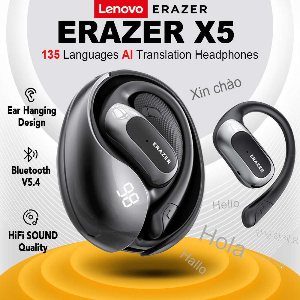 ERAZER X5 Al Thông Minh Thời Gian Thực Dịch Tai Nghe Không Dây Mở Tai Bluetooth 5.4 Có Màn Hình LED Tai Nghe Kinh Doanh Có Mic Chống Thấm Nước IPX5 | BigBuy360 - bigbuy360.vn