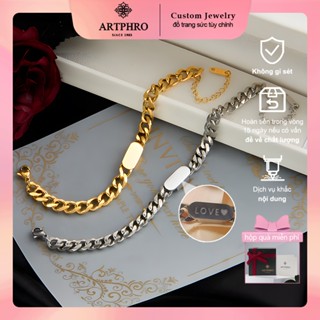 【hộp quà miễn phí [Vòng tay tùy chỉnh có tên]Vòng tay Cuba ARTPHRO dành cho nam và nữ Vòng tay thép titan không phai màu (Khách hàng chọn chạm khắc, vui lòng để lại chi tiết chạm khắc theo đơn hàng.)mùa hè