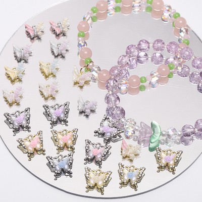 Beadia 1 Mảnh Hoa Bướm Mặt Dây Chuyền Hợp Kim Kim Kim Cương Giả Kẻ Sọc Bướm Mặt Dây Chuyền Quyến Rũ Vòng Cổ Trang Sức Mặt Dây Chuyền DIY Handmade
