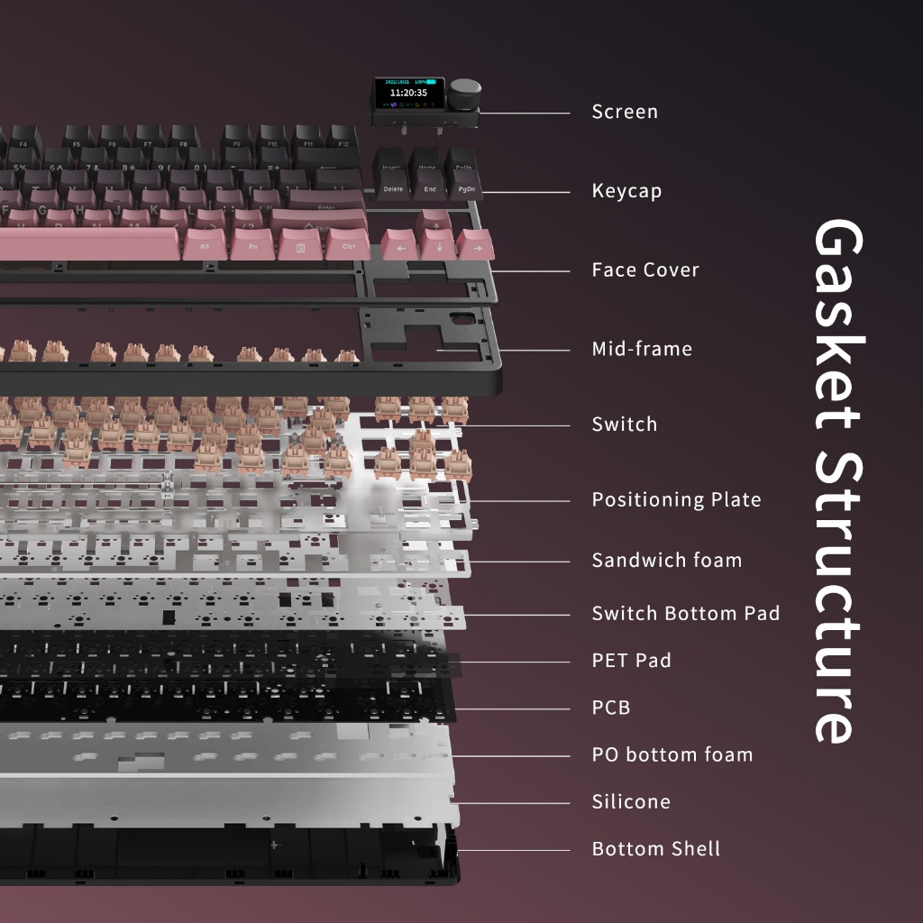 Ajazz AK870 PLUS Bàn phím cơ ba chế độ Màn hình màu TFT 8000mAh Pin RGB Bàn phím chơi game Phụ kiện PC tùy chỉnh | BigBuy360 - bigbuy360.vn