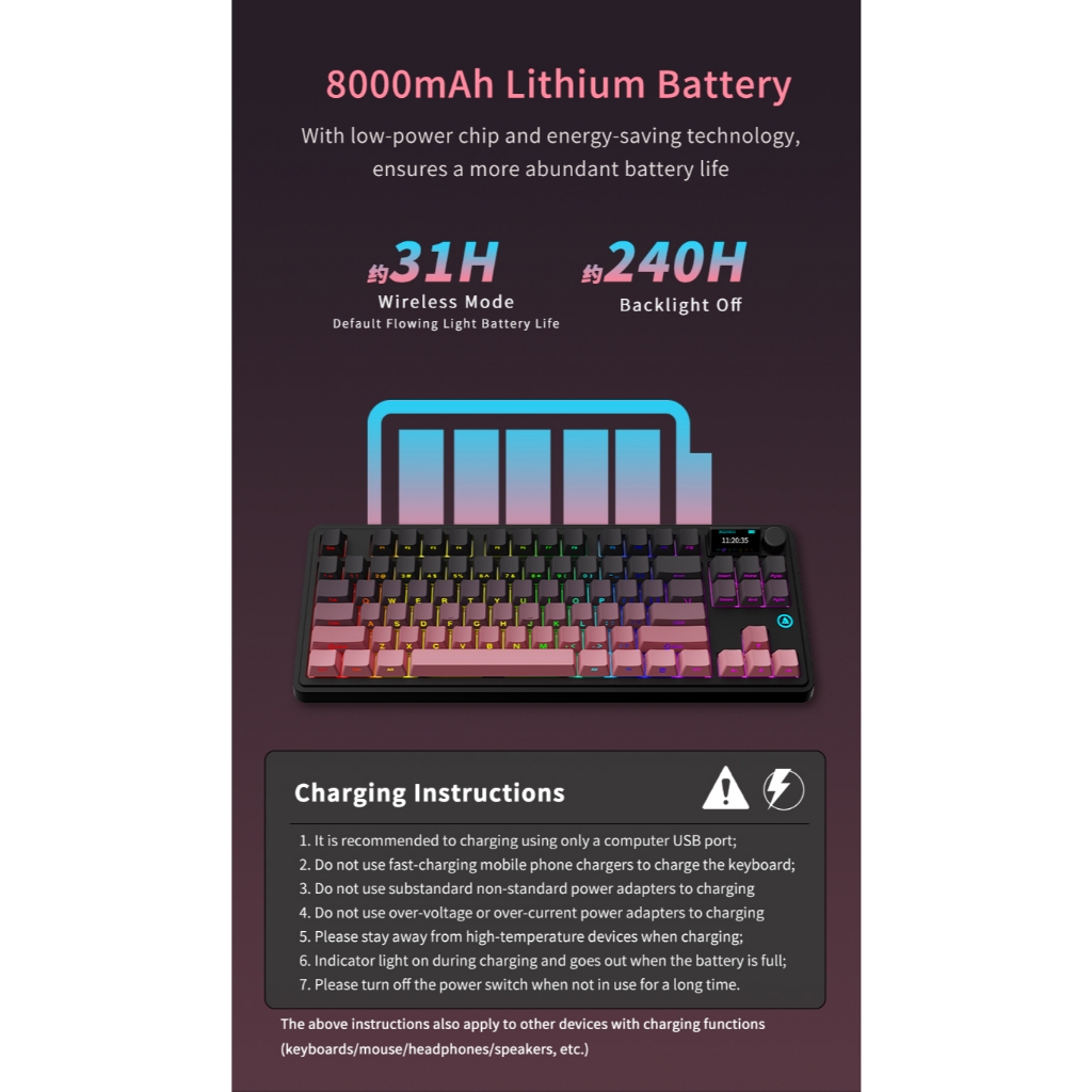 Ajazz AK870 PLUS Bàn phím cơ ba chế độ Màn hình màu TFT 8000mAh Pin RGB Bàn phím chơi game Phụ kiện PC tùy chỉnh | BigBuy360 - bigbuy360.vn