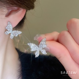 Drezew Bạc Kim Bông Tai Bướm Zircon Hàn Quốc Bông Tai Nữ Đơn Giản