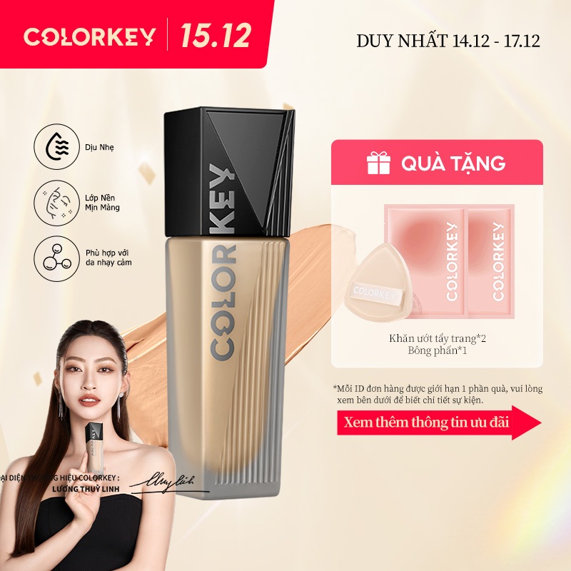 [Nâng Cấp Mới 2.0] Kem Nền Colorkey Dạng Lỏng Chân Ái Cho Da Dầu Cho Lớp Trang Điểm Lì Mỏng Nhẹ Và Lâu Trôi 30G