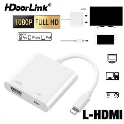 Cáp chiếu HdoorLink IOS sang HDMI Đầu nối màn hình đồng bộ âm thanh Bộ chuyển đổi AV kỹ thuật số 1080P
