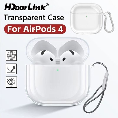 Vỏ bảo vệ trong suốt HdoorLink cho Airpods 4 (2024) TPU mềm Vỏ bảo vệ tai nghe có Carabiner