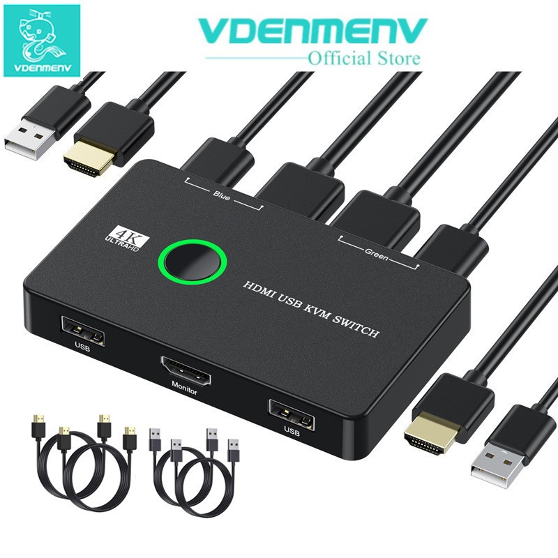 2 Cổng HDMI KVM Switcher USB HDMI Switch Cho 2 Máy Tính Chia Sẻ Bàn Phím Chuột Máy In Màn Hình HD