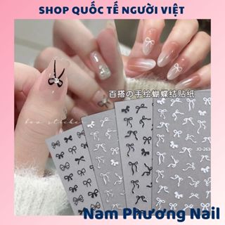Sticker miếng dán móng hình nơ màu vàng, bạc, trắng, đen trang trí móng mẫu mới