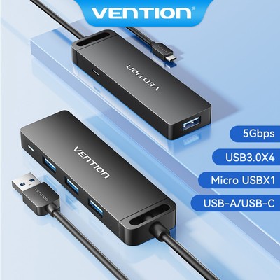 Bộ Chia USB Vention USB 3,0 Hub 4 Cổng Tốc Độ Cao 5Gbps Bộ Chia Di Động HUB USB Máy In Máy In Tương Thích Với Laptop PS4 - Hàng Chính Hãng