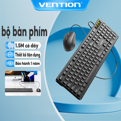 Combo Chuột Bàn Phím Vention 104 Phím Màu Đen Slim Loại ABS 1200 DPI Cho Windows / macOS