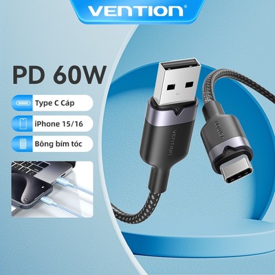 Cáp Type-C siêu sạc Vention 60W Cáp USB sạc nhanh 3A 480Mbps cho Samsung / Xiaomi / iPhone