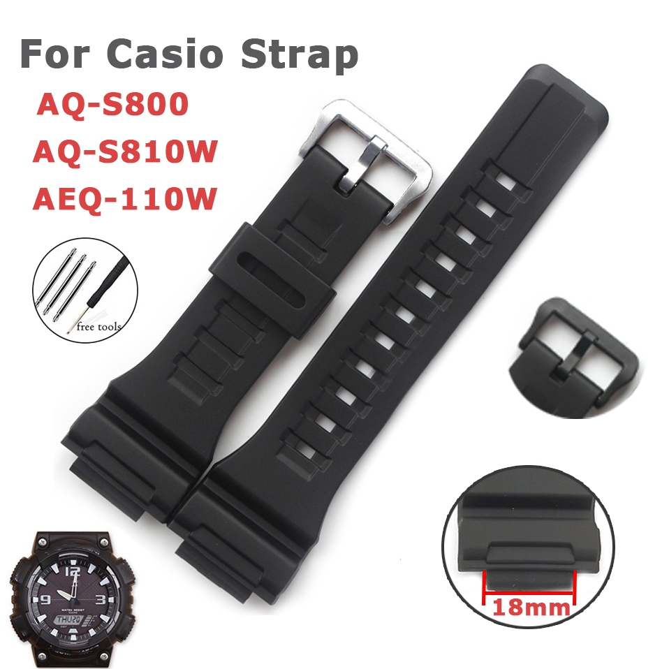 Dây đeo đồng hồ silicon bằng nhựa 18mm cho Casio AQ-S800 AQ-S810W AEQ-110W W-735H Dây đeo đồng hồ ca