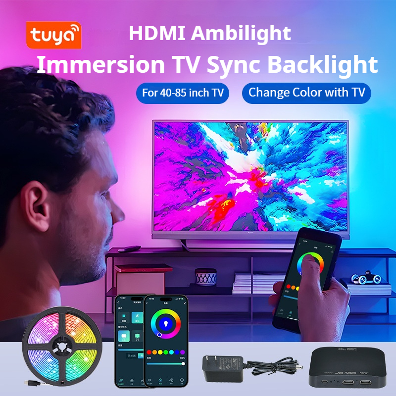 Đèn nền TV đồng bộ hóa TV HDMI, Dải đèn LED RGB-IC thông minh hoạt động với Alexa Google Assistant đ
