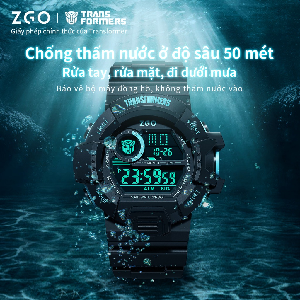 Đồng hồ trẻ em ZGO x Transformers đồng hồ học sinh dạ quang chống thấm nước đồng hồ nam chính hãng 7531