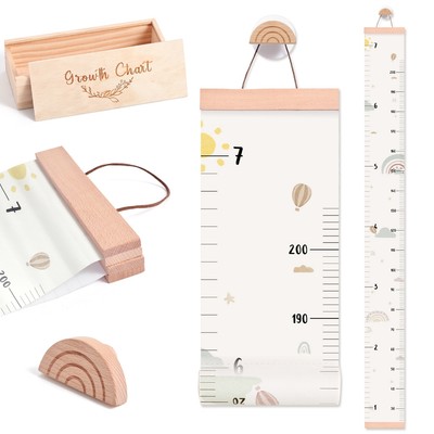 Biểu đồ tăng trưởng cho tường Biểu đồ chiều cao 7 Ft với hộp lưu niệm & móc vải chống thấm nước Thước đo tường có thể tháo rời Trang trí tường mẫu giáo trung tính