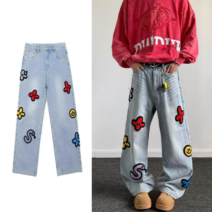 Quần jean Baggy nam Retro dáng rộng quần jean nam Quần jean ống rộng quần jean baggy nữ Quần jean ốn
