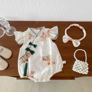 Quần Áo Tết 0-24 Tháng Cho Bé Gái Sơ Sinh Áo liền quần Trẻ Sơ Sinh Onesuit Tết Nguyên Đán Sườn Xám