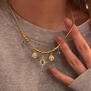 Thời Trang Retro Hoa Hướng Dương Vòng Cổ Sáu Mũi Nhọn Ngôi Sao Mặt Trời Mặt Trăng Hạt Dây Chuyền Xương Đòn Cho Nữ Vintage Trang Sức Quà Tặng