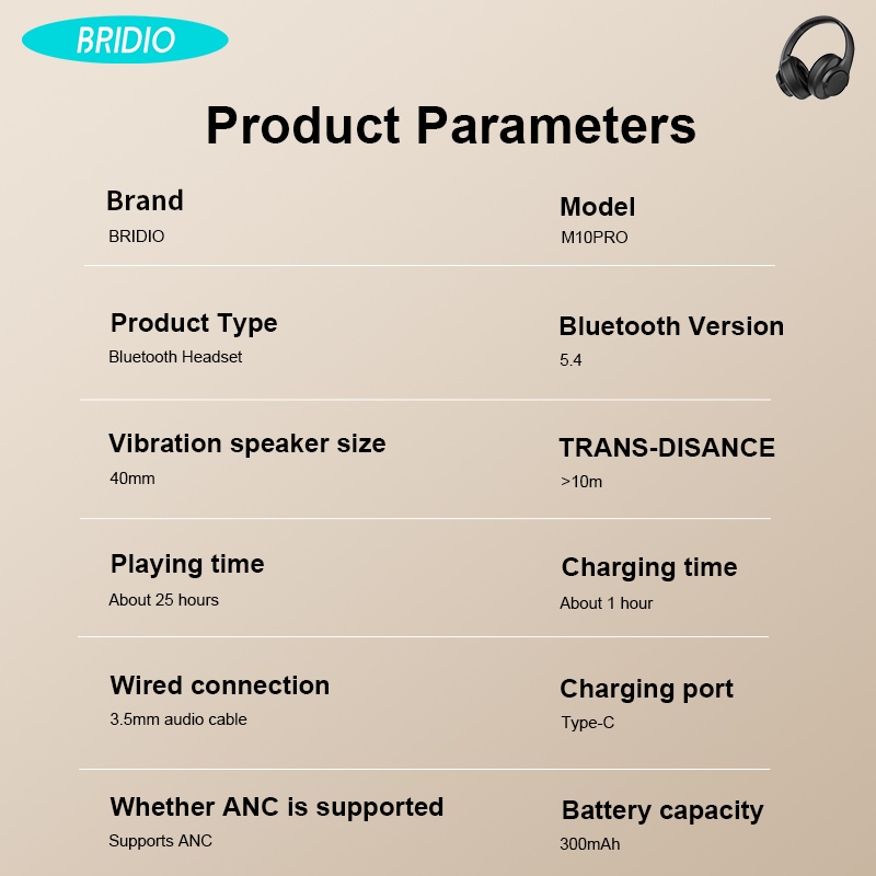 Bridio M10Pro Tai Nghe Bluetooth Không Dây Hỗ Trợ ANC Giảm Tiếng Ồn Hỗ Trợ Gọi Điện Thoại Bluetooth 5.4 | BigBuy360 - bigbuy360.vn
