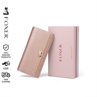 Ví dài FOXER kiểu gấp làm từ da thượng hạng, mang phong cách giản dị thời trang chống nước và bền