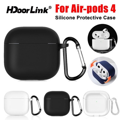 Vỏ bảo vệ tai nghe không dây HdoorLink cho Air-pod 4 (2024) Vỏ tai nghe mềm bằng silicon TPU có khóa an toàn Móc khóa