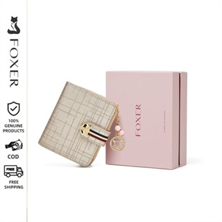 Ví nữ FOXER có dây kéo vàng, kẹp nhiều thẻ ngắn, di động