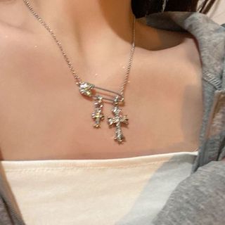 Zhengyou Vòng cổ chữ thập Zircon hai lớp tuyệt đẹp với thiết kế kẹp giấy độc đáo dành cho nữ hợp thời trang - Dây chuyền nữ thời trang Hàn Quốc