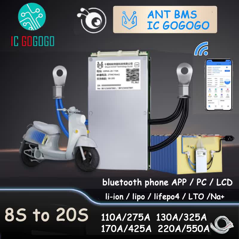 8S đến 20S ANT BMS 110A 130A 275A 325A 170A 550A 220A Lithium Li-ion Lifepo4 LTO Na + Bảng bảo vệ pi
