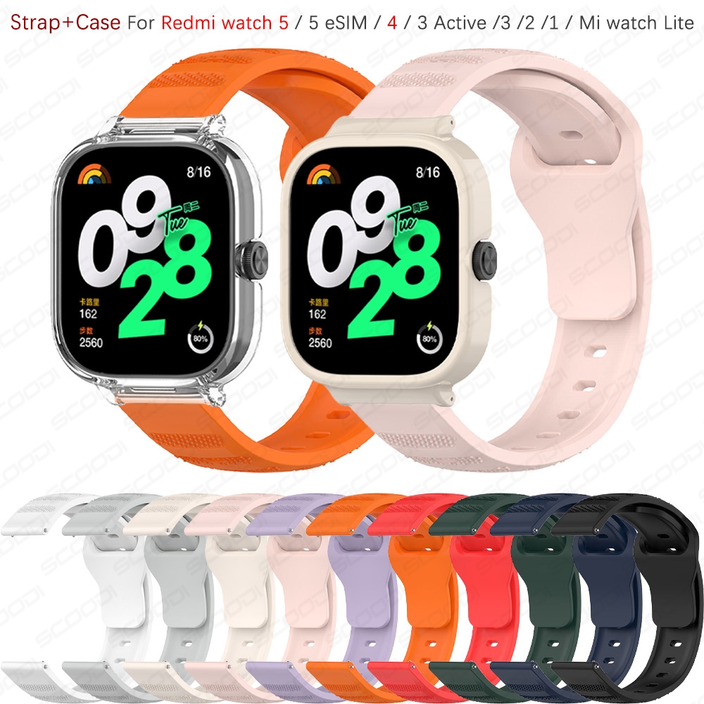 Dây đeo silicon + Vỏ cho Redmi watch 5 / 5 eSIM / 4 / 3 Active / 3 / 2 / 1 / Mi watch Lite Phụ kiện 