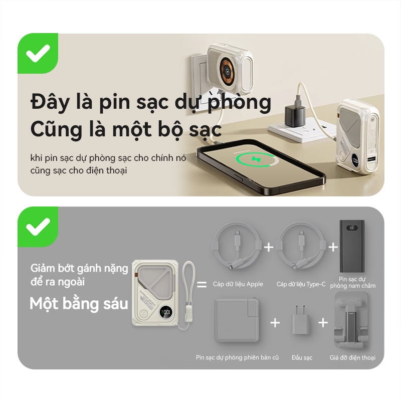 [50% OFF]UNEED Sạc Dự Phòng 20000mAh PD35W Sạc Không Dây iph, Cục Sạc Dựng Phòng Đầu AC, pin sạc dự phòng