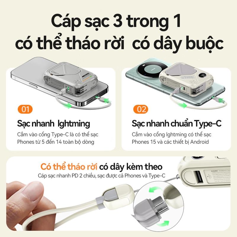 [50% OFF]UNEED Sạc Dự Phòng 20000mAh PD35W Sạc Không Dây iph, Cục Sạc Dựng Phòng Đầu AC, pin sạc dự phòng