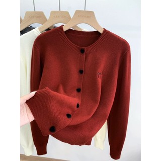  YAYUAN Đan Cardigan nữ vòng cổ dài tay áo màu đỏ 