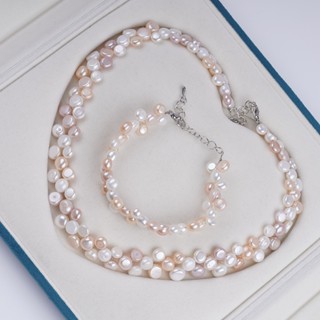  Vòng cổ vòng tay ngọc trai nút nước ngọt tự nhiên ba hàng dành cho nữ 