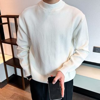 Áo Len Cổ Tròn Dệt Kim Nam Dạo Phố Đẹp Trai Thu Đông Đáy Áo Sơ Mi 2024 Nam Tính Khí Slim-fit Top