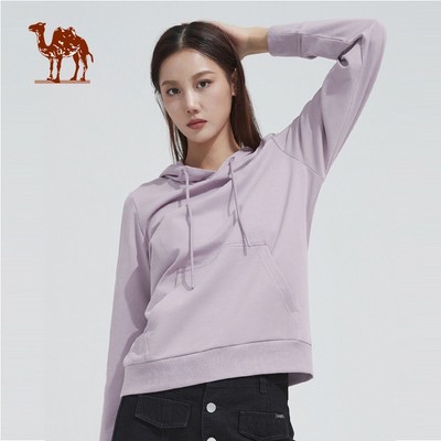 Áo thun thể thao CAMEL CROWN tay dài dáng rộng màu lạc đà thời trang cho nữ