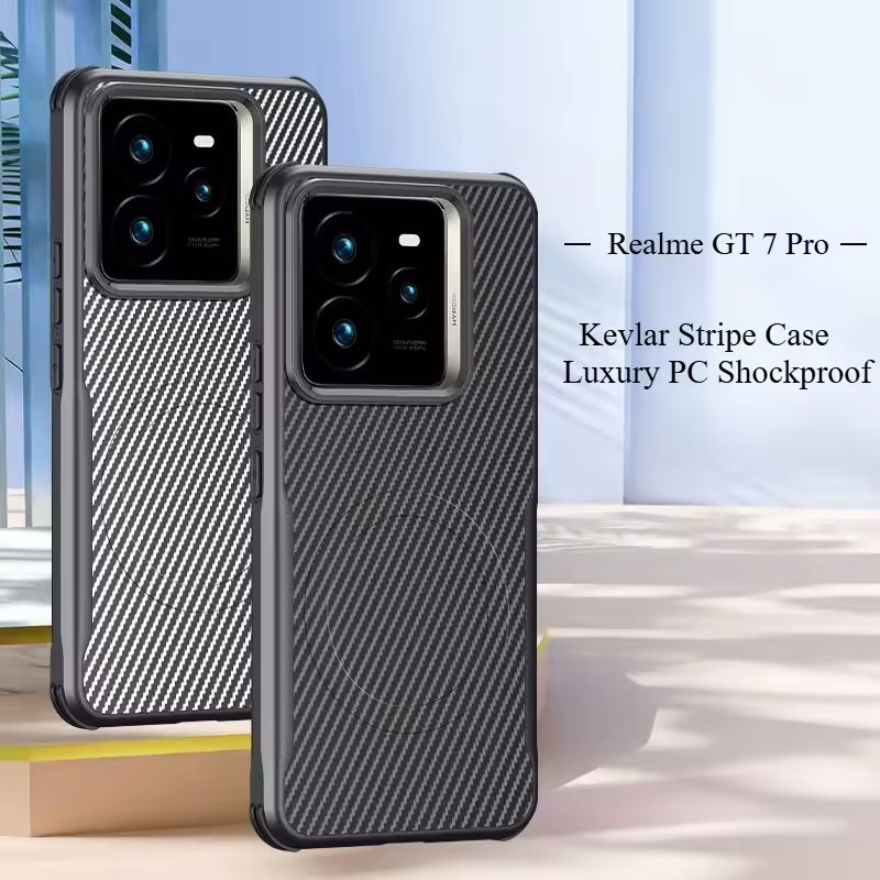 Dành Cho Realme GT7 Pro Ốp Lưng Sang Trọng Kevlar Sọc Nam Châm Sạc Không Dây PC Dành Cho Realme GT 7