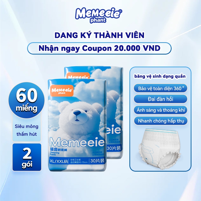 Memeeie 60 Miéng bäng vé sinh dang quàn sièu tièn dung, antoàn, thoāi mái