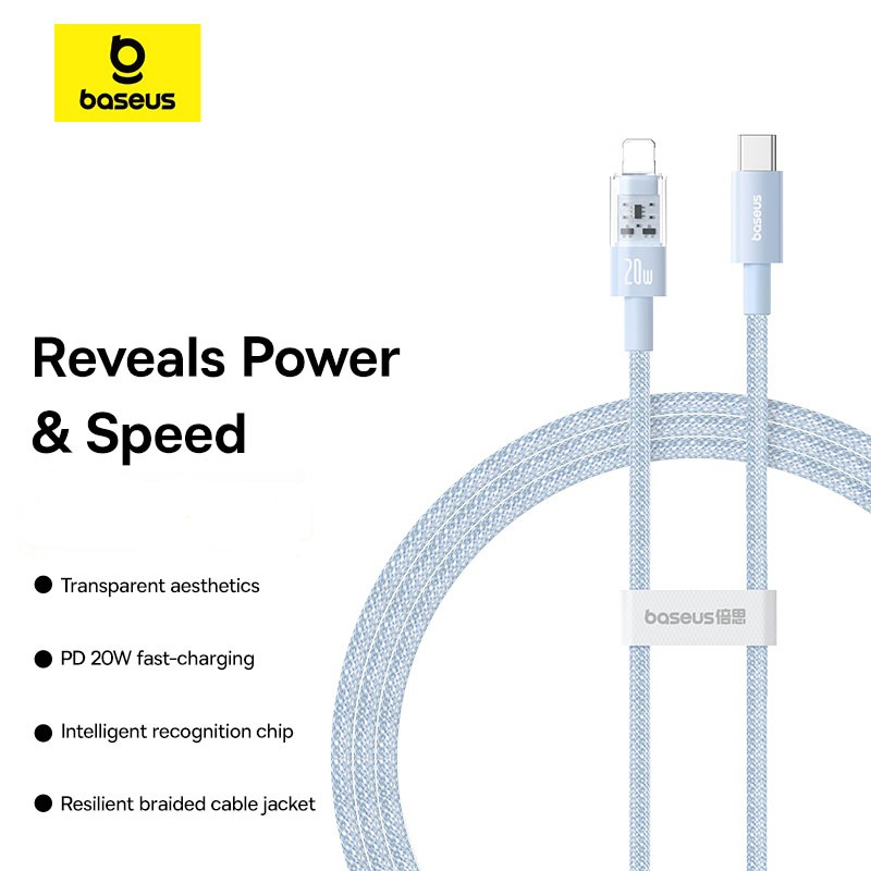 Cáp sạc Baseus Gem USB-C PD 20W Chip nhận dạng thông minh thẩm mỹ trong suốt sạc nhanh