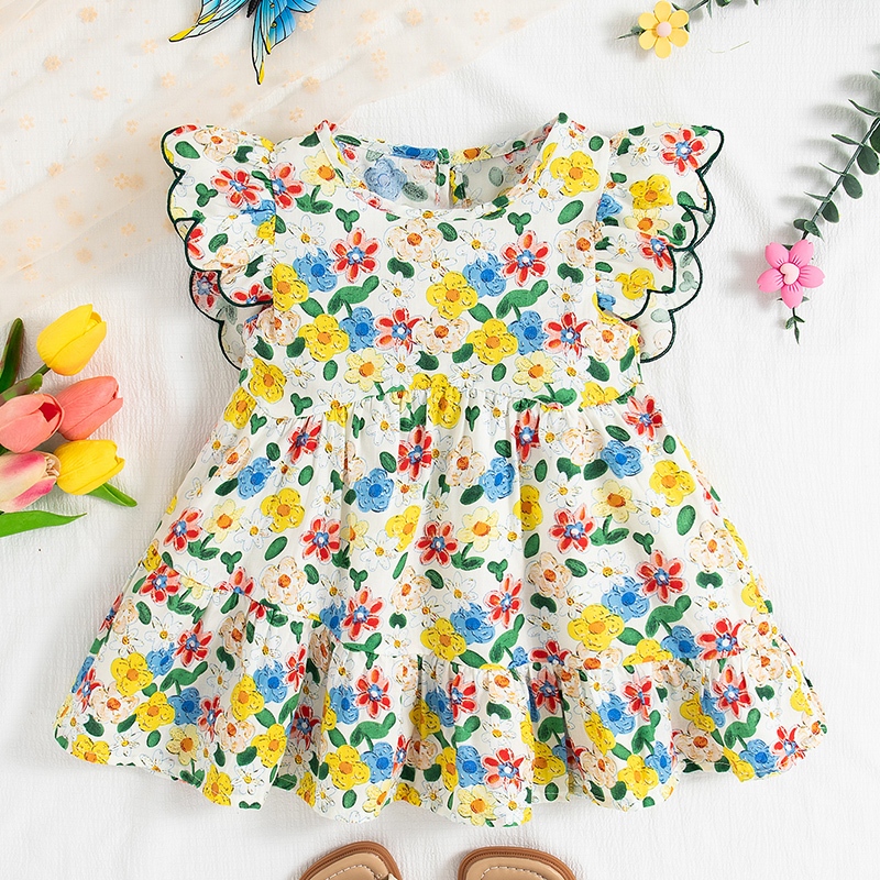 (Váy bé gái 0-3 Tuổi) Mùa Hè Mới Phong Cách Đồng quê Nhỏ Tay Bay Quần Áo Trẻ Em