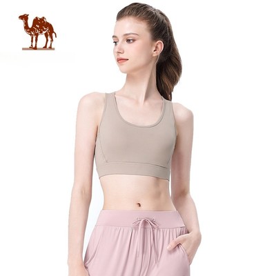 CAMEL CROWN  Thể Dục Chạy Bộ Áo Ngực Yoga Mặc Quần Lót Thể Thao Nữ Tập Hợp Áo Chống Sốc Mặc Ngoài