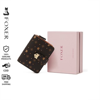 Ví ngắn FOXER ngắn phong cách cổ điển thiết kế túi đựng tiền xu in cá tính nhiều khe cắm thẻ nhẹ và bền